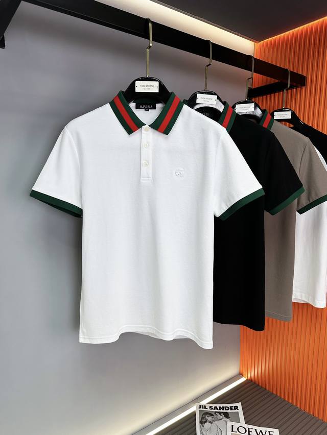 Gucci 2025Ss Summer New Letter Logo Men's Lapel Polo Shirt Classic Business Men'