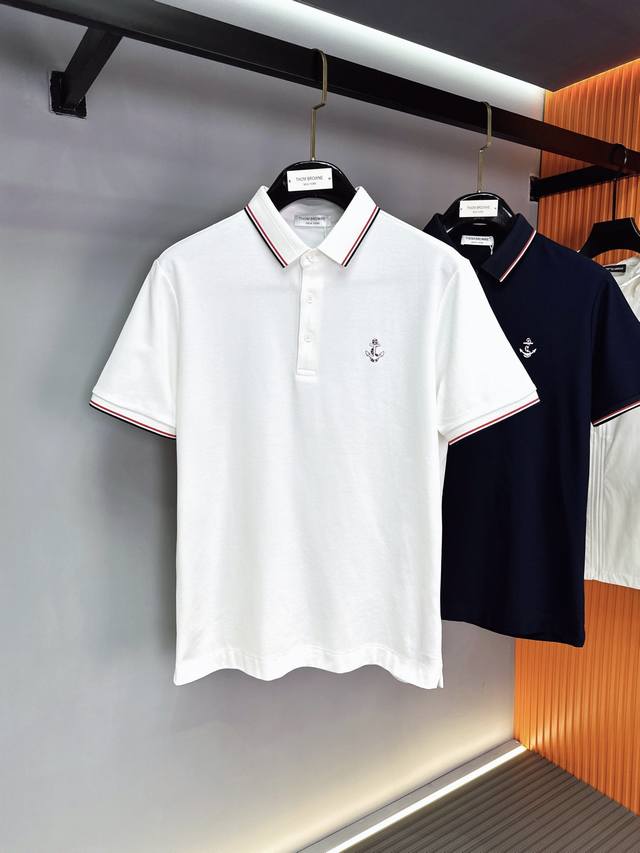 tb Thom Browne 2025Ss New Summer Letter Logo Men's Lapel Polo Shirt Classic B