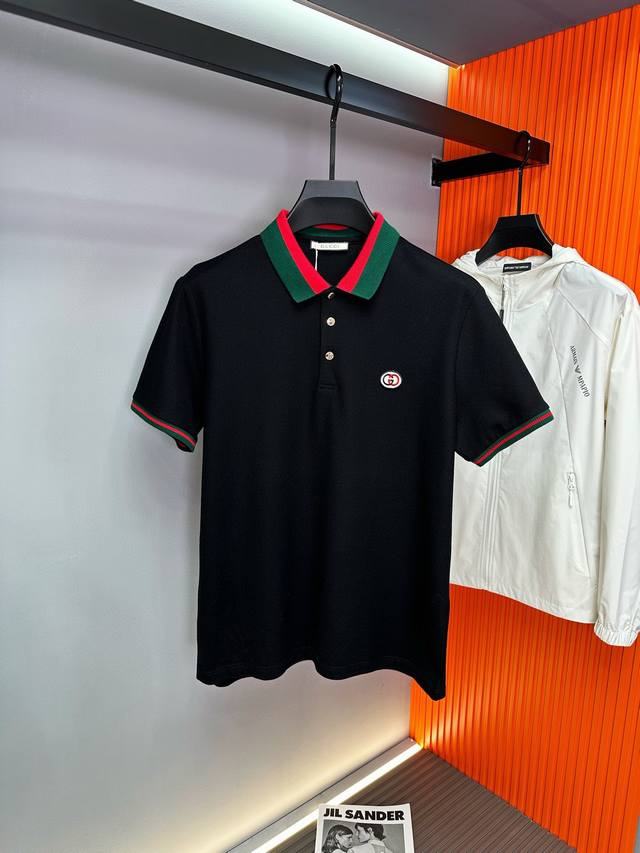 gucc Gucci 2025 Spring And Summer New Classic Lapel Letter Embroidered Polo S