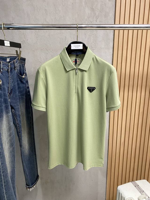 New Arrival Prada Ss New Summer Letter Logo Men's Lapel Polo Shirt Classic Busin