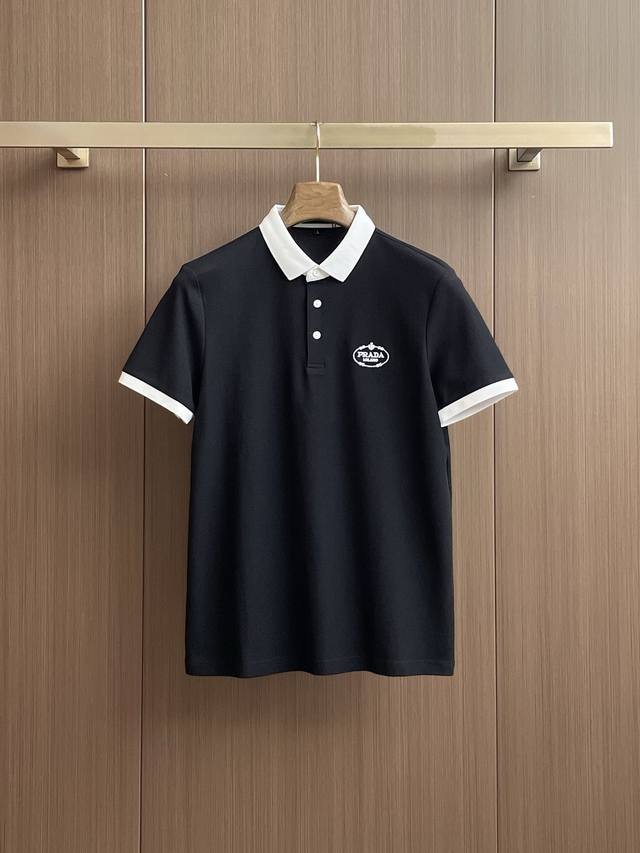 Prada 2025Ss New Summer Letter Logo Men's Lapel Polo Shirt Classic Business Men'