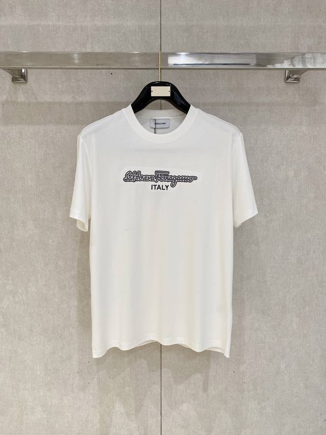 Ferragamo 2025 New Original Men's Casual Bottom Short-Sleeved T-Shirt High-End C