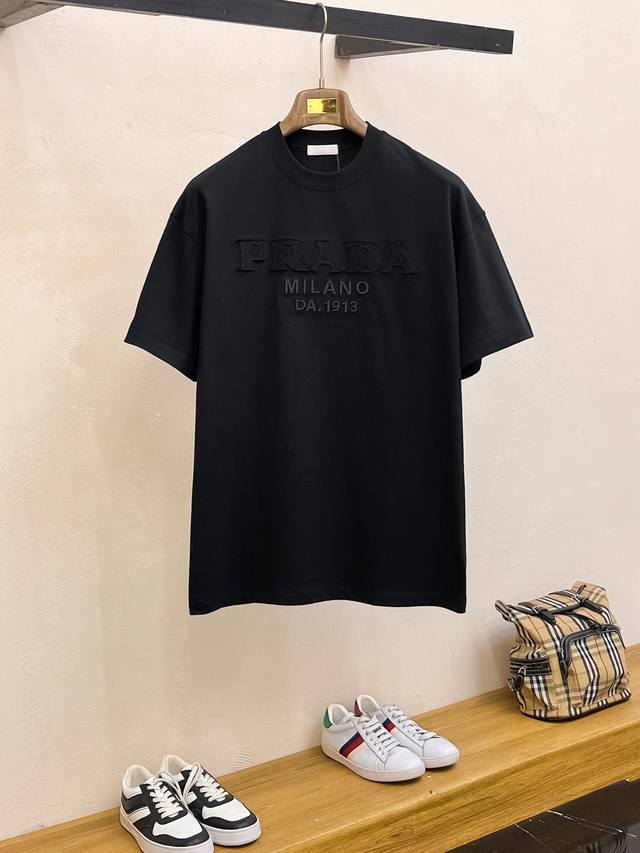 Prada 2025 New Original Men's Casual Bottom Short-Sleeved T-Shirt High-End Custo