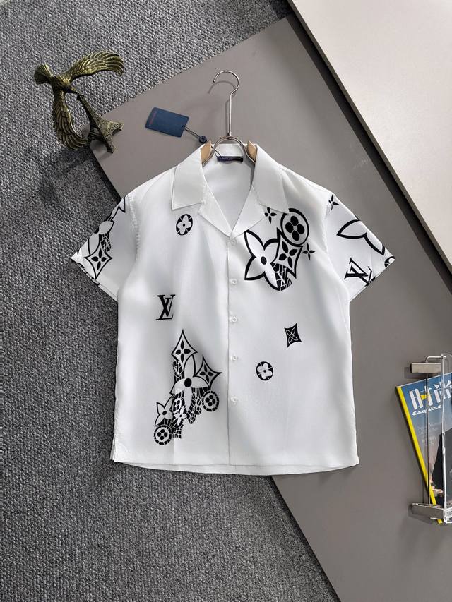 lv2025 Summer Classic Logo Design Full Print Shirt Lightweight Cotton Full Bo