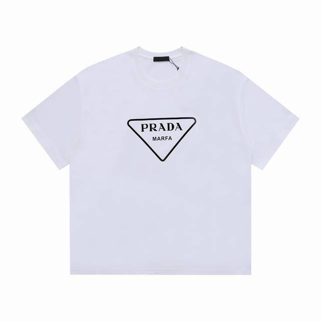 prada Prada New Flocked Short-Sleeve Black Flocked Short-Sleeve Classic Logo.