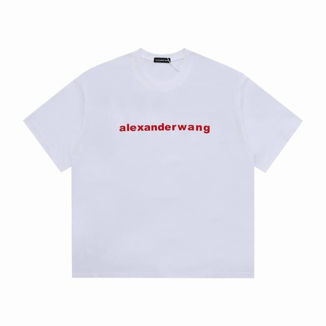 Alexander Wang New Flocked Short-Sleeved Shirt 270G Cotton Fabric. Original Lett