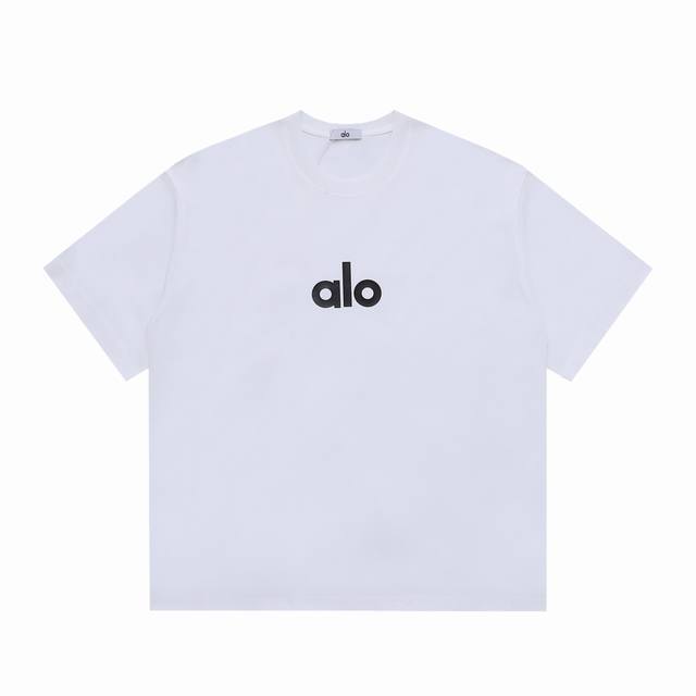 alo Letter Front And Back Printing Process 270G Cotton Round Neck Short Sleev
