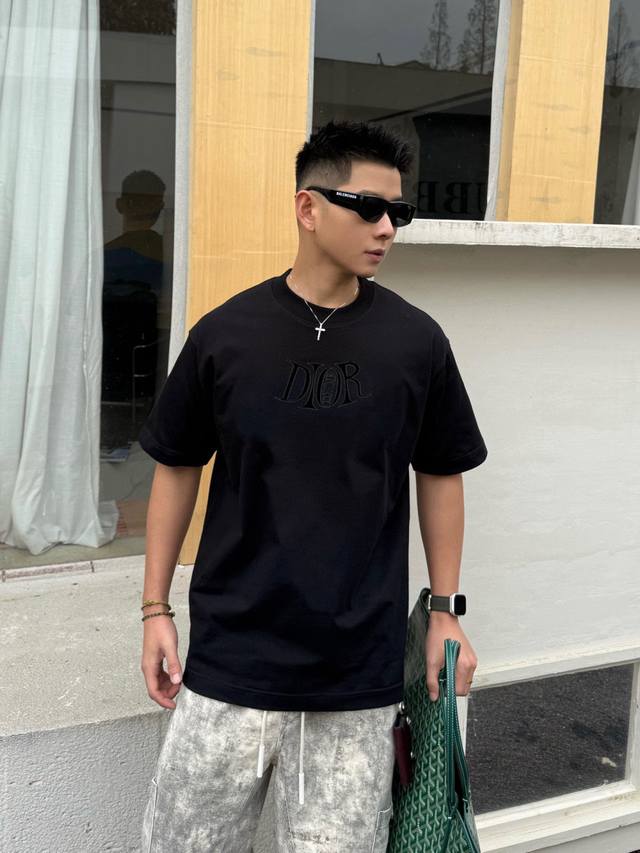 dio* Dior* 2025 Spring And Summer New Short-Sleeved T-Shirt Heavy Cotton Lett