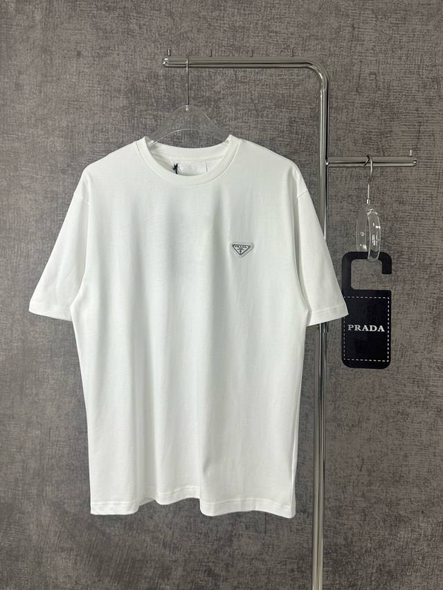 y140S240Prada Prada 2025 New Classic Short-Sleeved T-Shirt With Triangle Logo