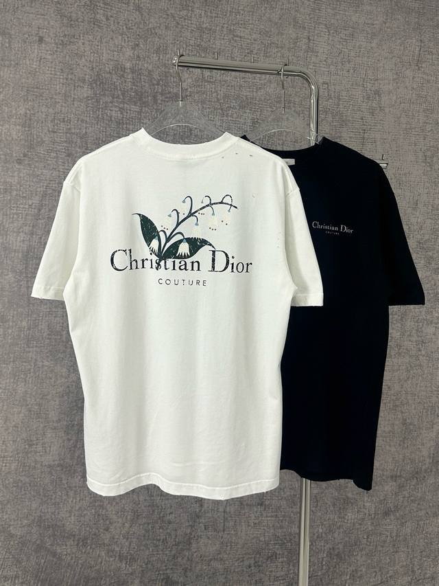 y160S260Dior 2025 New Short-Sleeved T-Shirt With Lily Of The Valley Letter Pr
