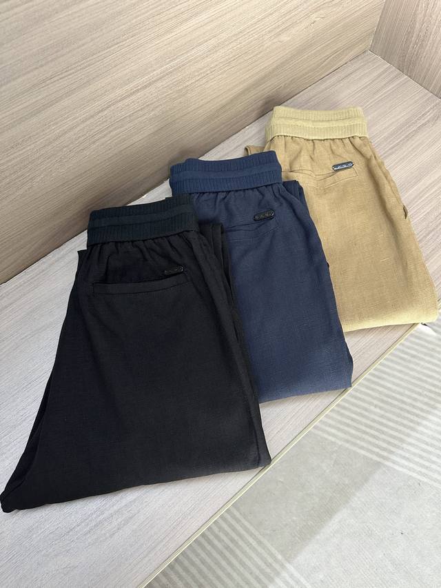 lp25Ssss Spring And Summer New Imported Linen Fabric Drawstring Casual Pants