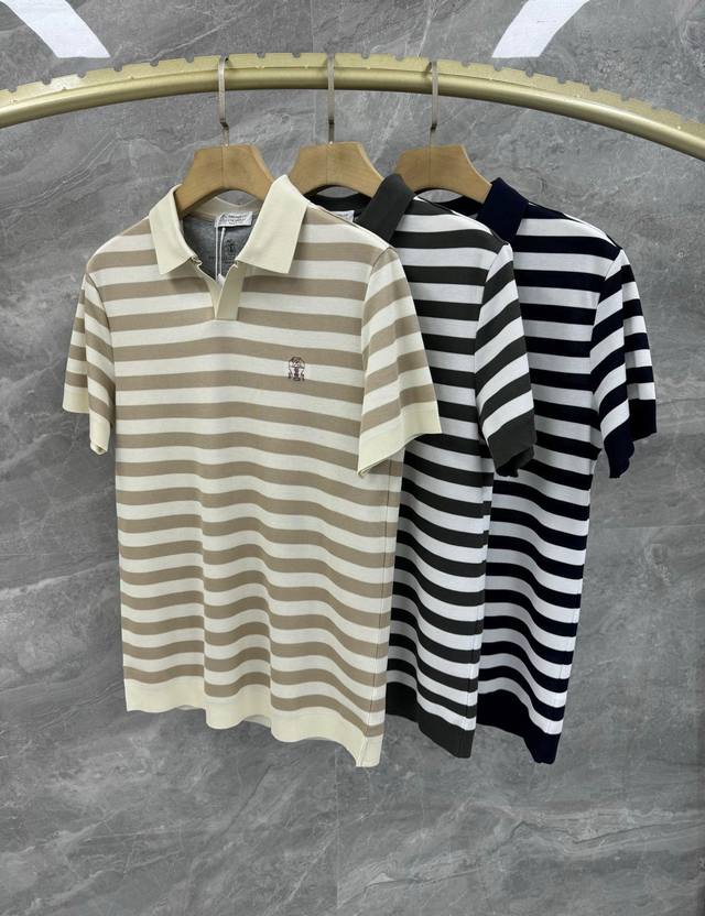 25 New Spring And Summer Bc Contrast Stripe Knitted Old Money Style Polo Shir