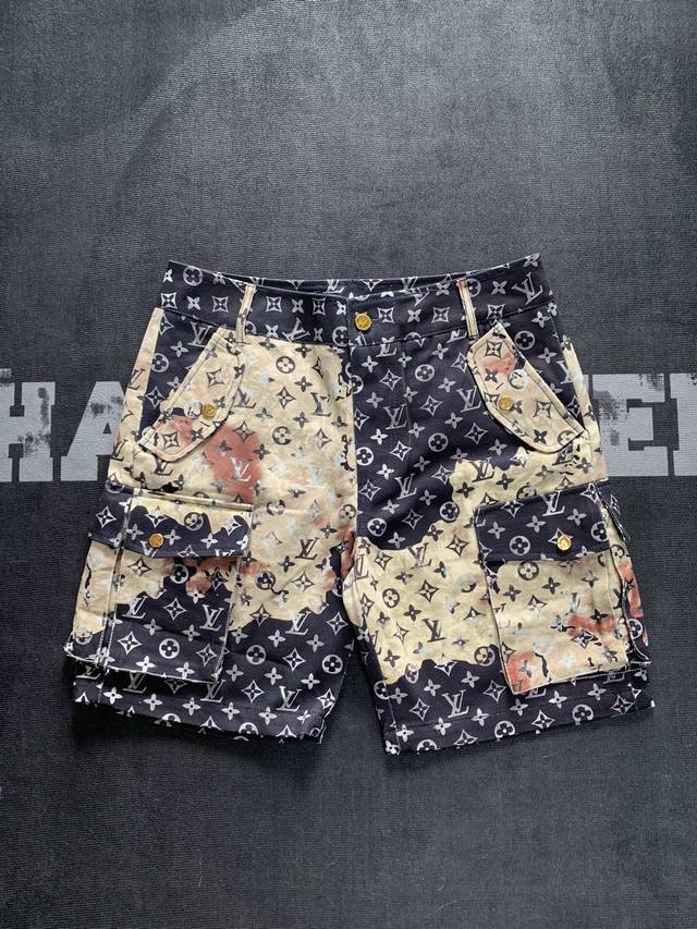 lv Full Logo Tie-Dye Denim Shorts Size Xssml