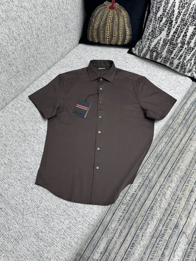 zegna 25Ss New Solid Color Single-Breasted Short-Sleeved Shirt High Version S