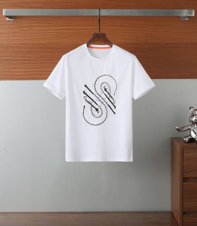He*Ms 2025 Spring And Summer Horseshoe Button Embroidery Round Neck Short Sleeve