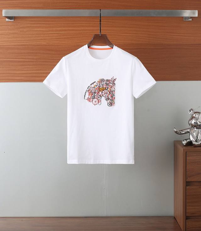 He*Ms 2025 Spring And Summer Latest Theme Embroidery Round Neck Short-Sleeved T-