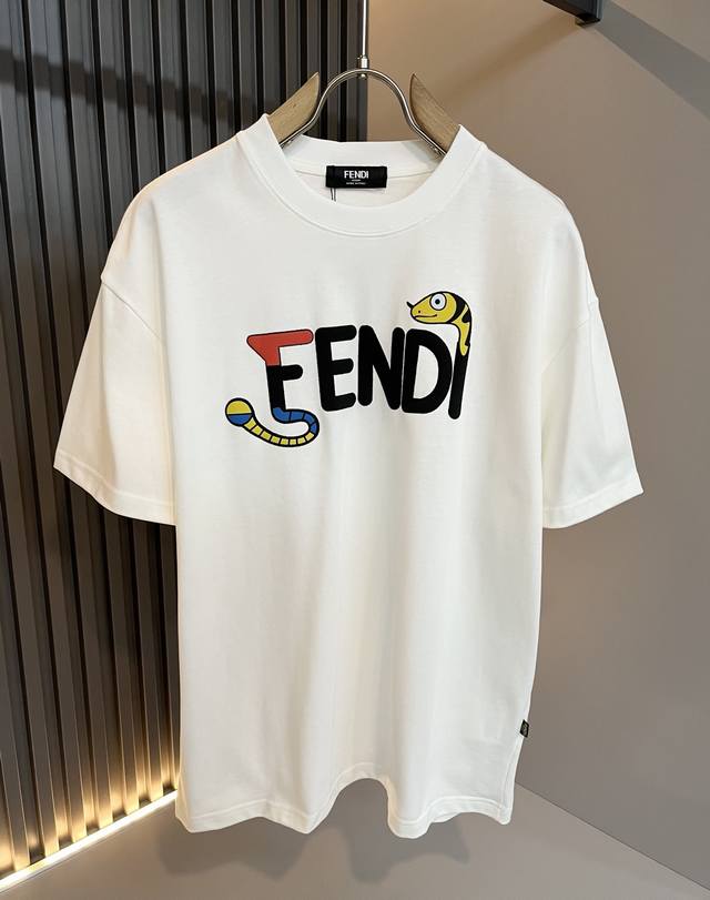 fen*I Fendi 2025 Spring And Summer New Fd Family Ff Unisex Short-Sleeved T-Sh
