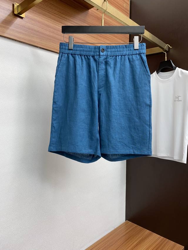 Zegna 100% Linen Elastic Drawstring Simple Casual Shorts. This Pair Of Shorts Is