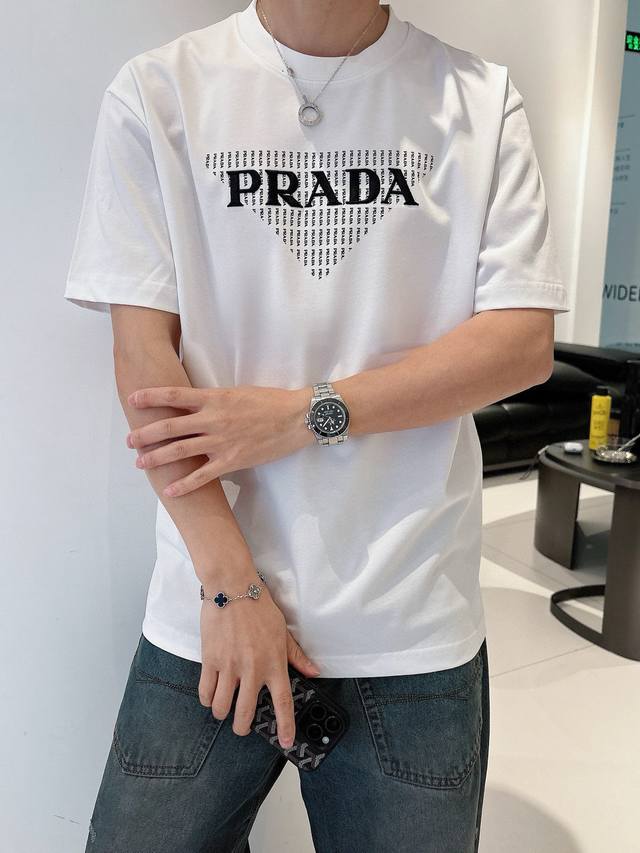 prad* Prada's New T-Shirt. 25S, Unisex Style. High-Definition 3D Letter Print