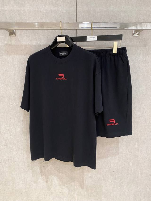 25Ss Balenciaga Heavyweight Round Neck Short-Sleeved T-Shirt And Shorts Set I