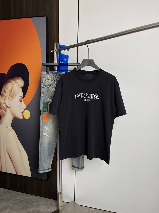 Prada 2025 Summer New Short-Sleeved T-Shirt With One-To-One Original Embroidered