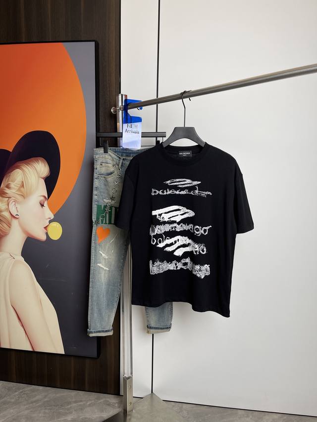 Balenciaga 2025 Summer New Short-Sleeved T-Shirt With Original Embroidery Print.