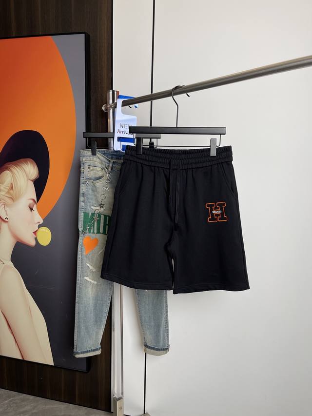 Hermes 2025 Summer New Shorts Original Printed Embroidered Letter Logo Three Log