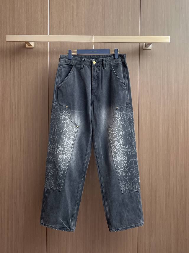 lv Louis Vuitton Autumn And Winter New Wide-Leg Denim Washed Original High-En