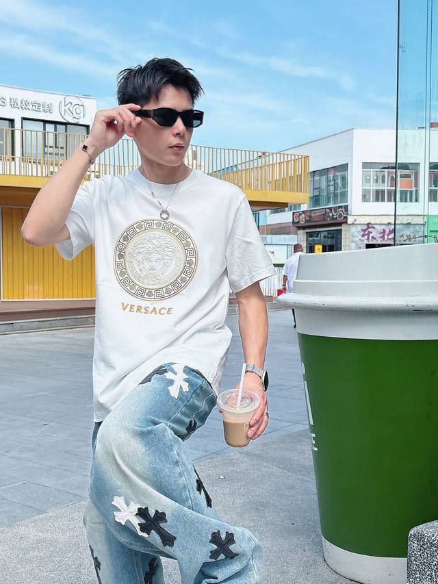 versace Exclusive New Original Men's Casual Short-Sleeved High-End Customizat