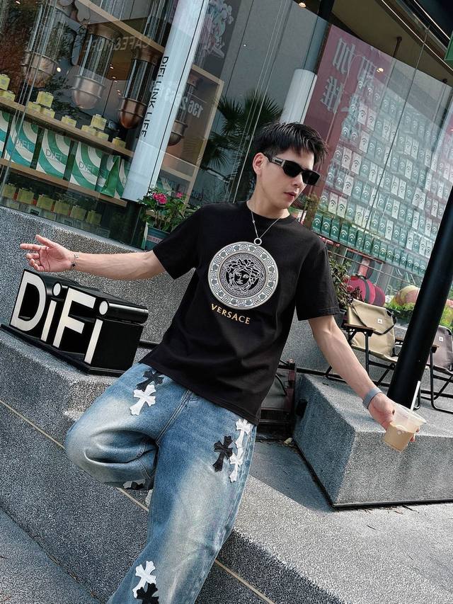 versace Exclusive New Original Men's Casual Short-Sleeved High-End Customizat