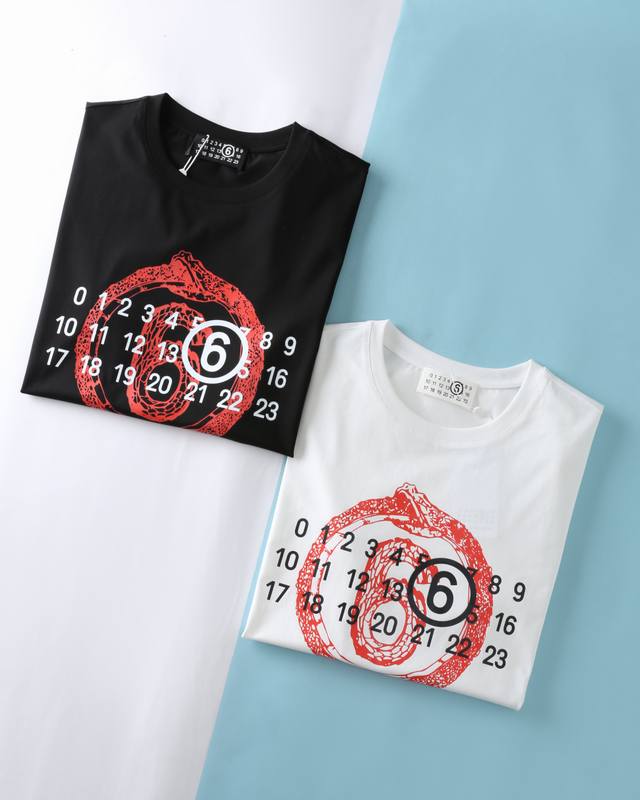 mm6 Ss Summer New Men's Classic Number 6 Printed Logo Fashion Casual Round Ne