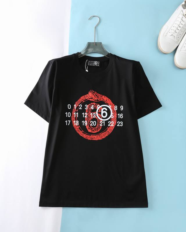 mm6 Ss Summer New Men's Classic Number 6 Printed Logo Fashion Casual Round Ne