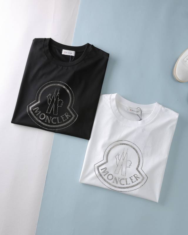 mon*25Ss Summer New Basic Plain Cotton Round Neck Short Tee Men's Heavy Diamo