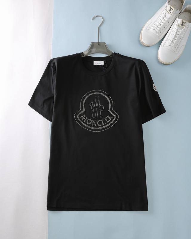 mon*25Ss Summer New Basic Plain Cotton Round Neck Short Tee Men's Heavy Diamo