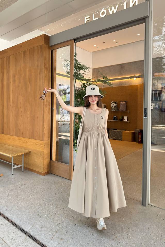 70756# Miu Long Skirt New Arrival Miu 25Ss New Sleeveless Waist Dress, You Ca