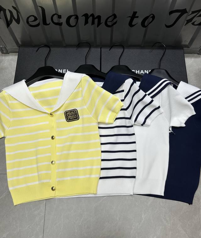 New Product Online Style Number: 28873# #Niu Gold Line Navy Short Sleeves Real S