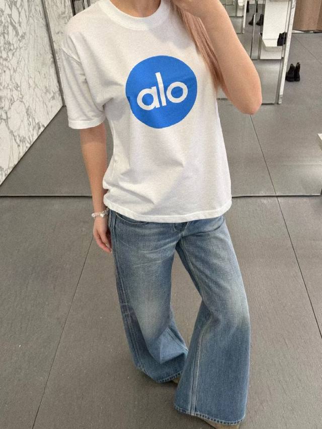 alo Foam 2025 New Lazy Style Printed Loose Short-Sleeved T-Shirt Style Number
