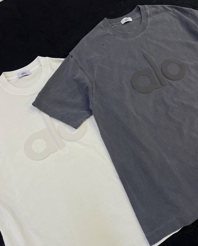 alo Washed Retro Foaming Printed Logo Loose Lazy Style T-Shirt Style Number A