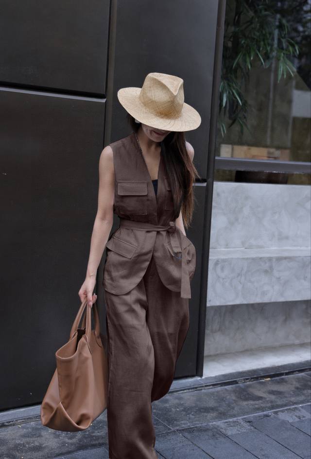 Suit Heavy Goods New Elegant Temperament Pure Plant 100% Linen Vest + Loose Casu