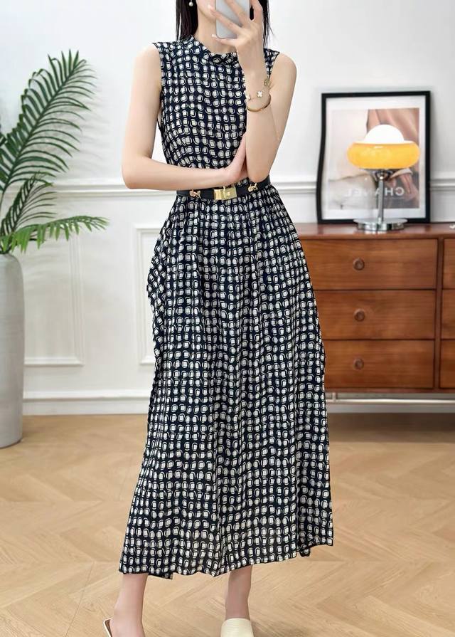 Dress European Goods New Custom Fabric High-Grade Geometric Print Sleeveless Wai