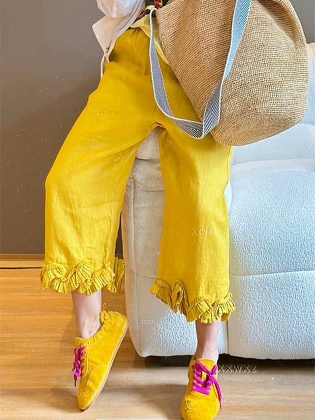 Pants Summer New Women's Clothing European Fashion Hot Style Lace 100% Linen Pan
