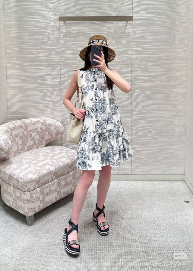 Highly Recommend Dio*2025 Spring And Summer New Printed Sleeveless Vest Dress Re