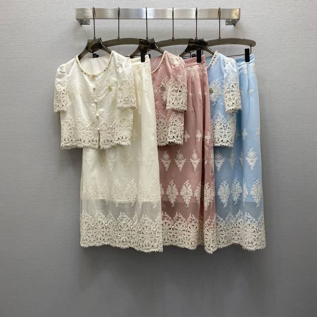 di*25Ss Heavy Embroidery Cotton Fashion Suit Skirt Top High-Grade Fabric Colo