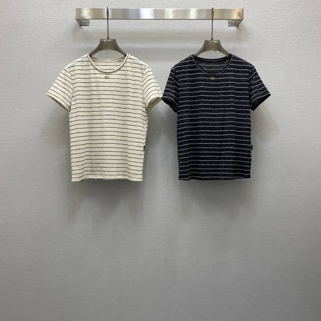 fe*25Ss Striped Linen Cotton Round Neck T-Shirt Premium Fabric Color: Picture