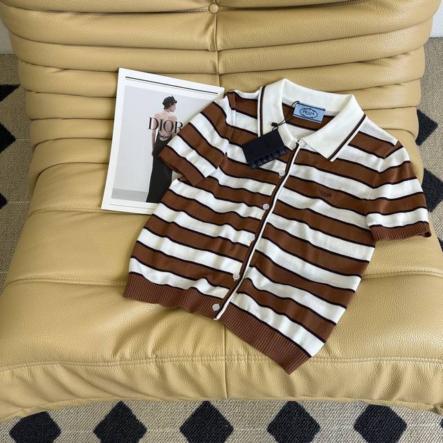 25Ss Summer Pd Striped Knitted Polo Shirt The Collision Of Brown And White St