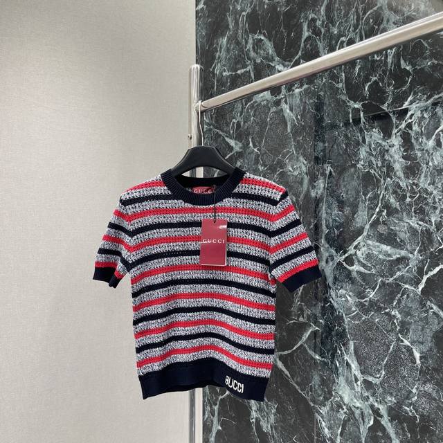 g Home 25 New Summer Round Neck Knitted Short Sleeves All Over Contrast Strip