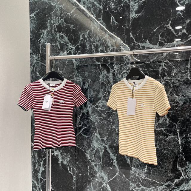 ce 25 New Summer Striped Knitted Short-Sleeved Retro Navy Stripes Sweet Girl