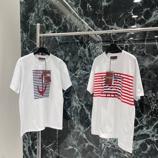 g's New Summer Retro Striped Logo Printed Short-Sleeved T-Shirt Is Really Irr