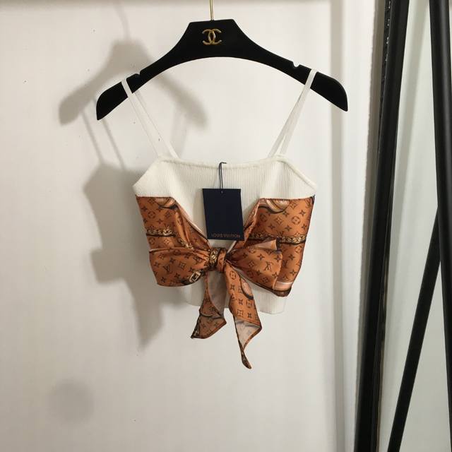 Style No. 20252980 Lv* New Logo Printed Silk Scarf Tube Top Knitted Camisole Whi