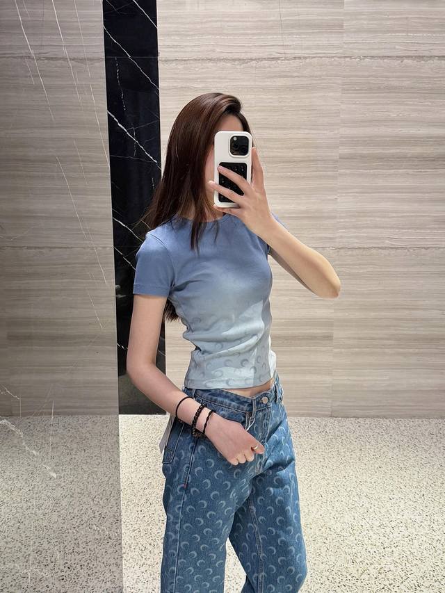 marine Serr* 25Ss Spring And Summer New Crescent Print Gradient Short-Sleeved
